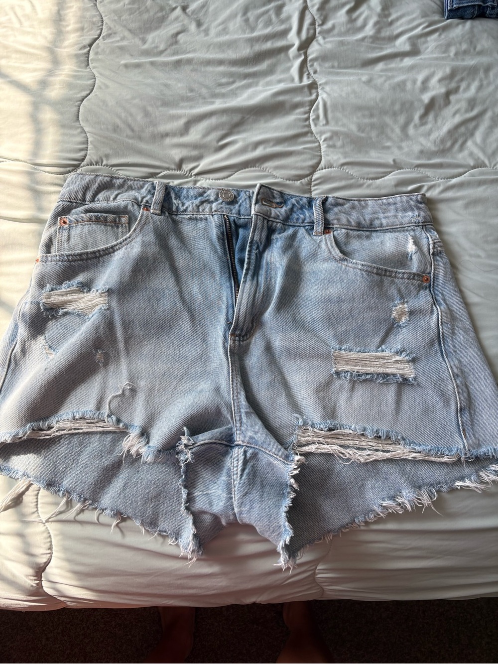 Garage Light Blue Distressed Denim Shorts